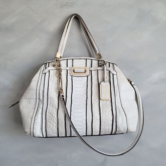 Coach Madison Domed Satchel in Exotic Animal Embossed Stripe Leather 14 x 12 x 3 - Picture 1 of 13